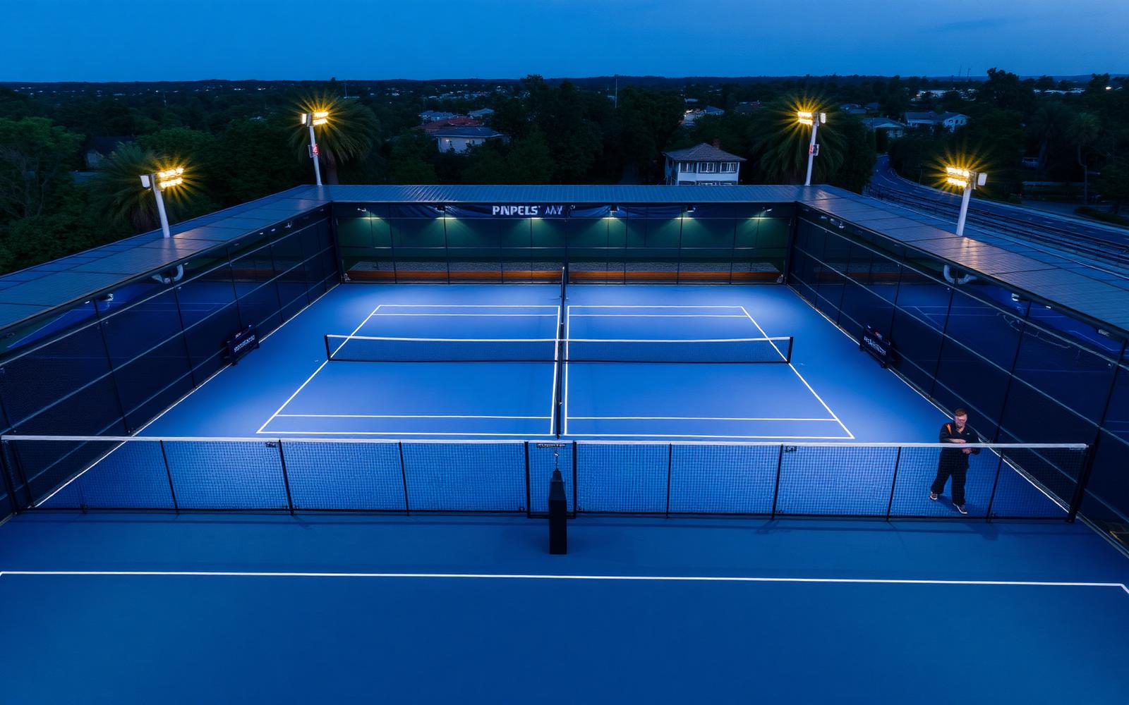Aerial view of Go Padel court at night